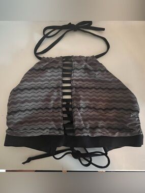 Athleta Black and Gray Chevron Halter Swim Top